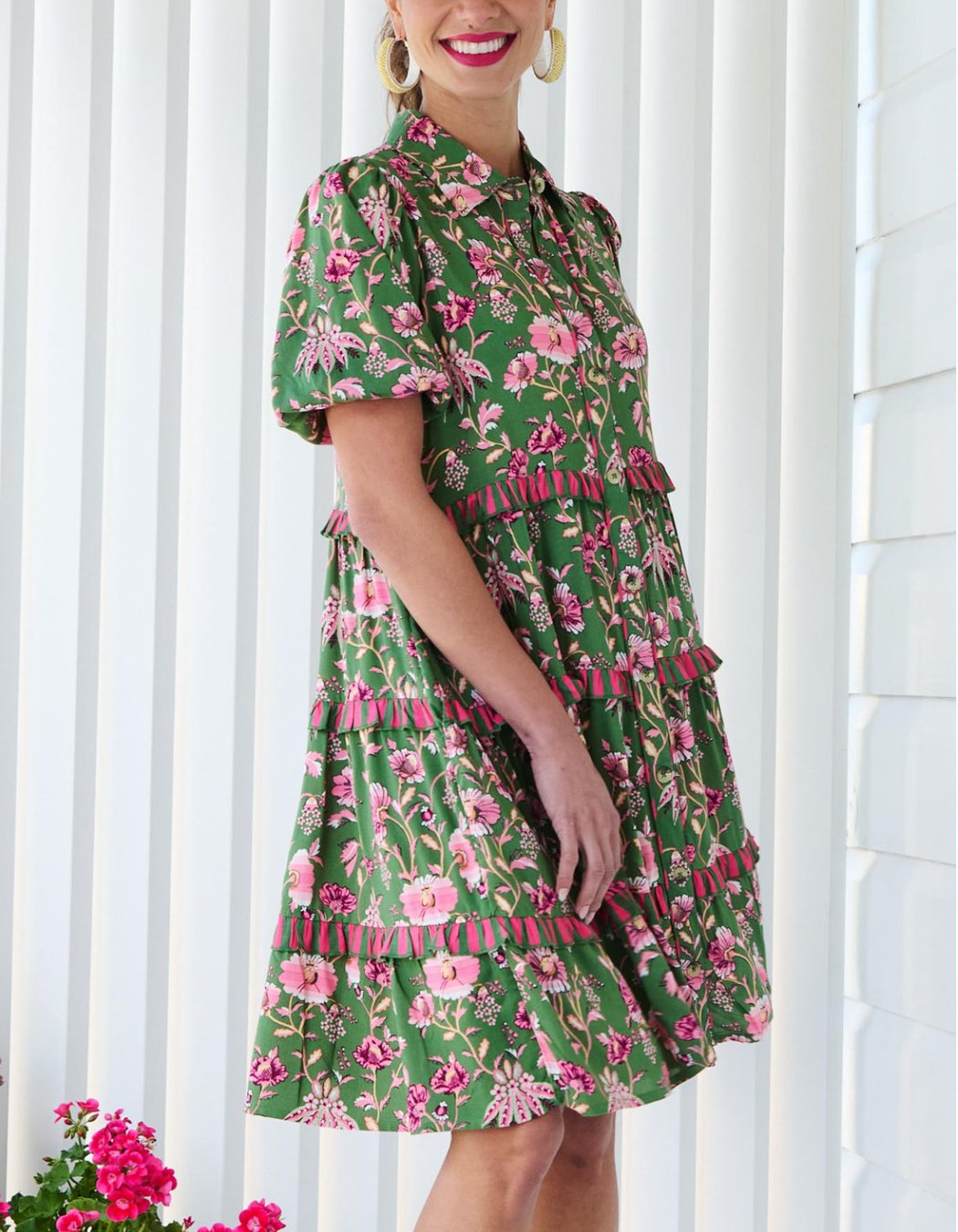 Charming Green Floral Layered Mini Dress