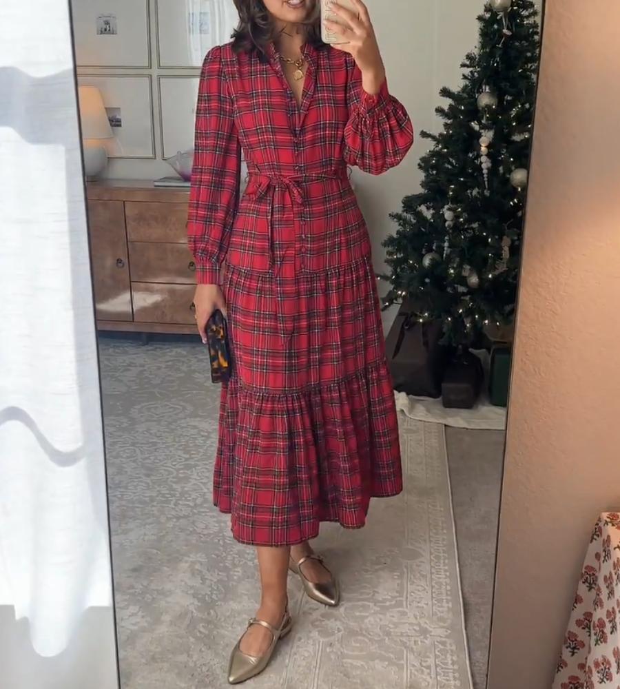 Tartan Plaid Crepe Midi Dress (Buy 2 Free Shipping✔️)