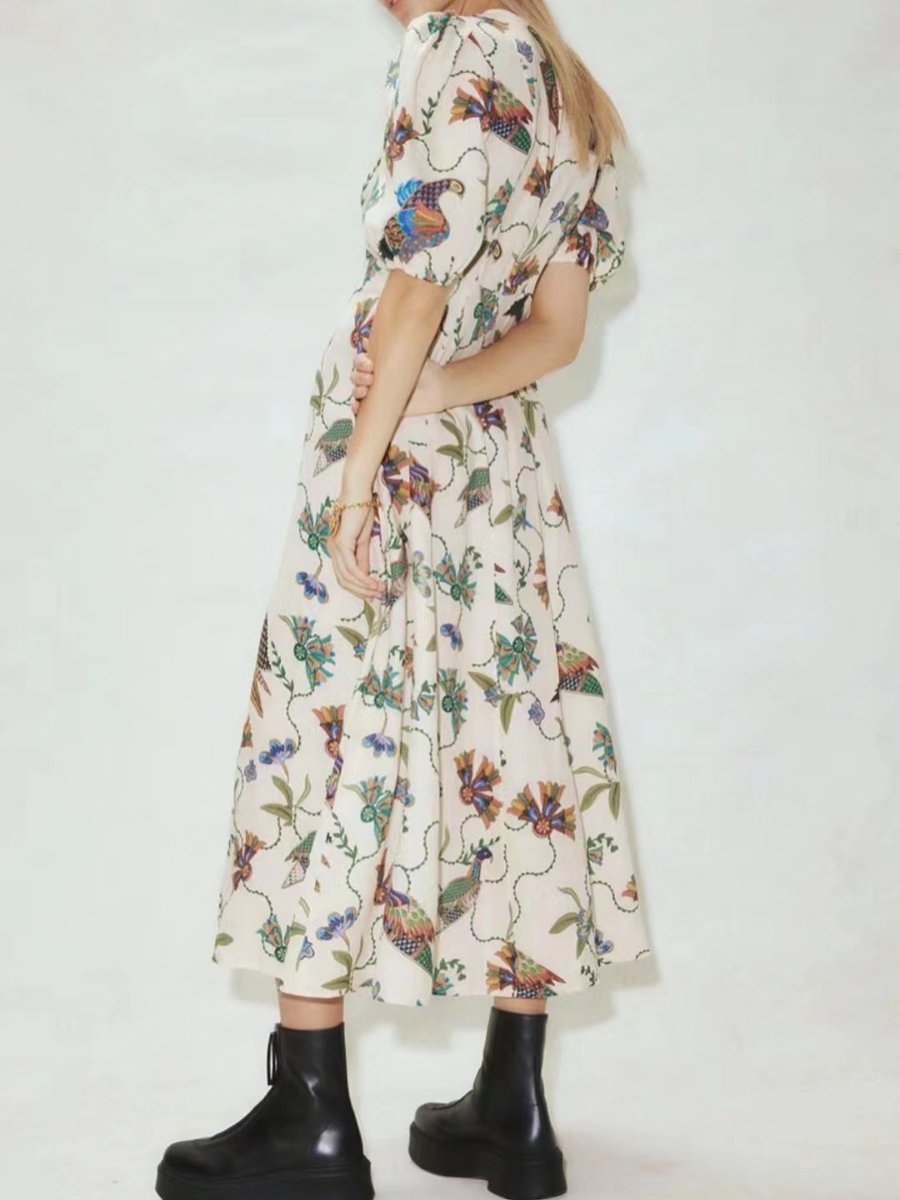 Gorgeous Printed Puff Sleeve Maxi Dress