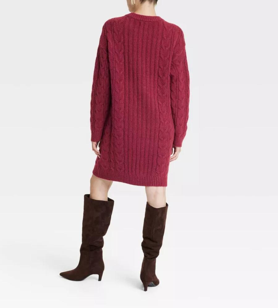 Stylish Long Sleeve Cable Knit Mini Sweater Dress