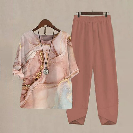 Dreamy Round Neck Pink Two Piece Set