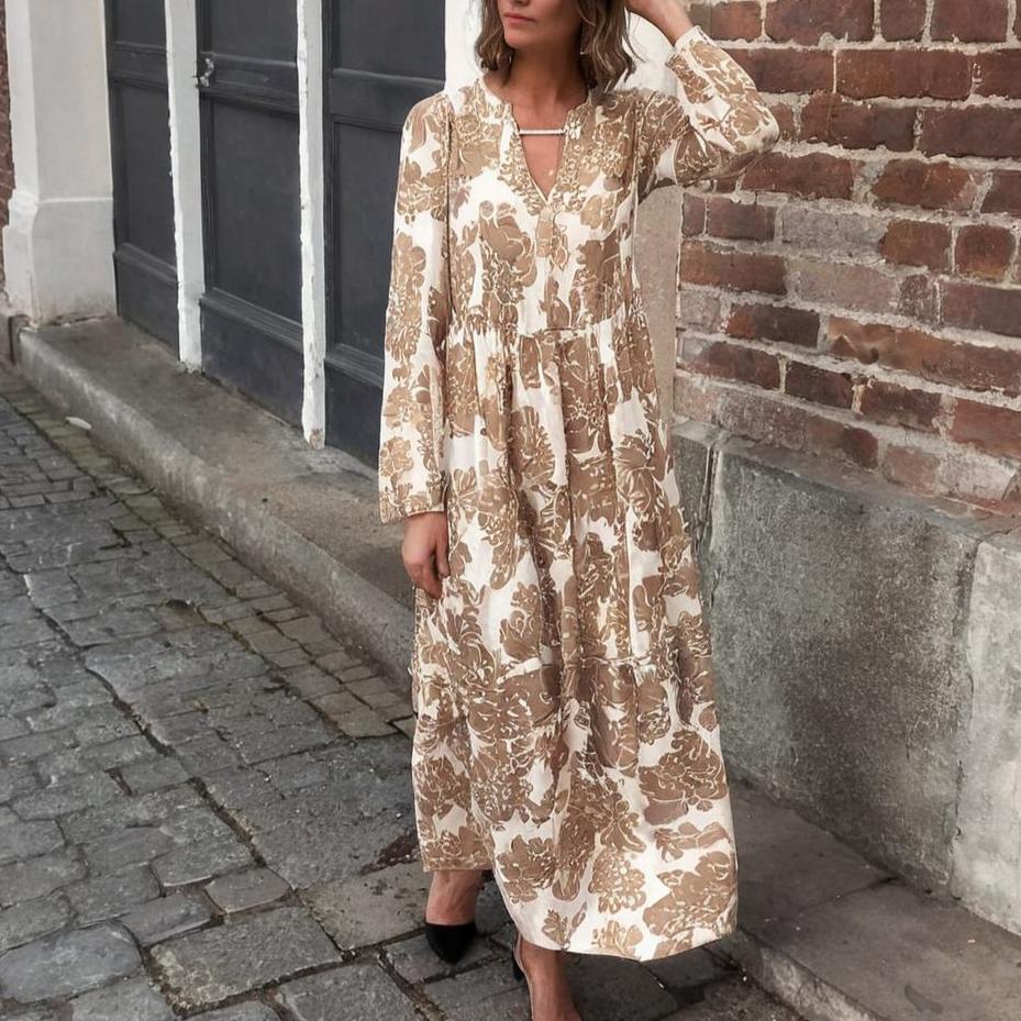 Elegant Gold Long Sleeve Maxi Dress