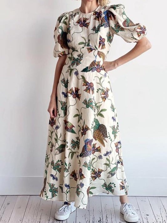 Gorgeous Printed Puff Sleeve Maxi Dress