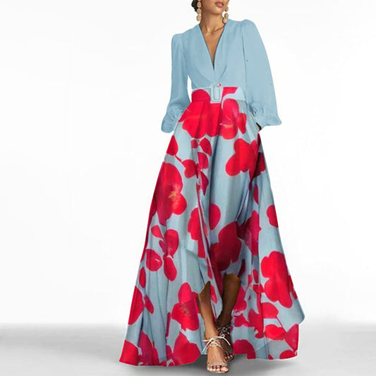 Romantic Long Sleeve Floral Print Maxi Dress