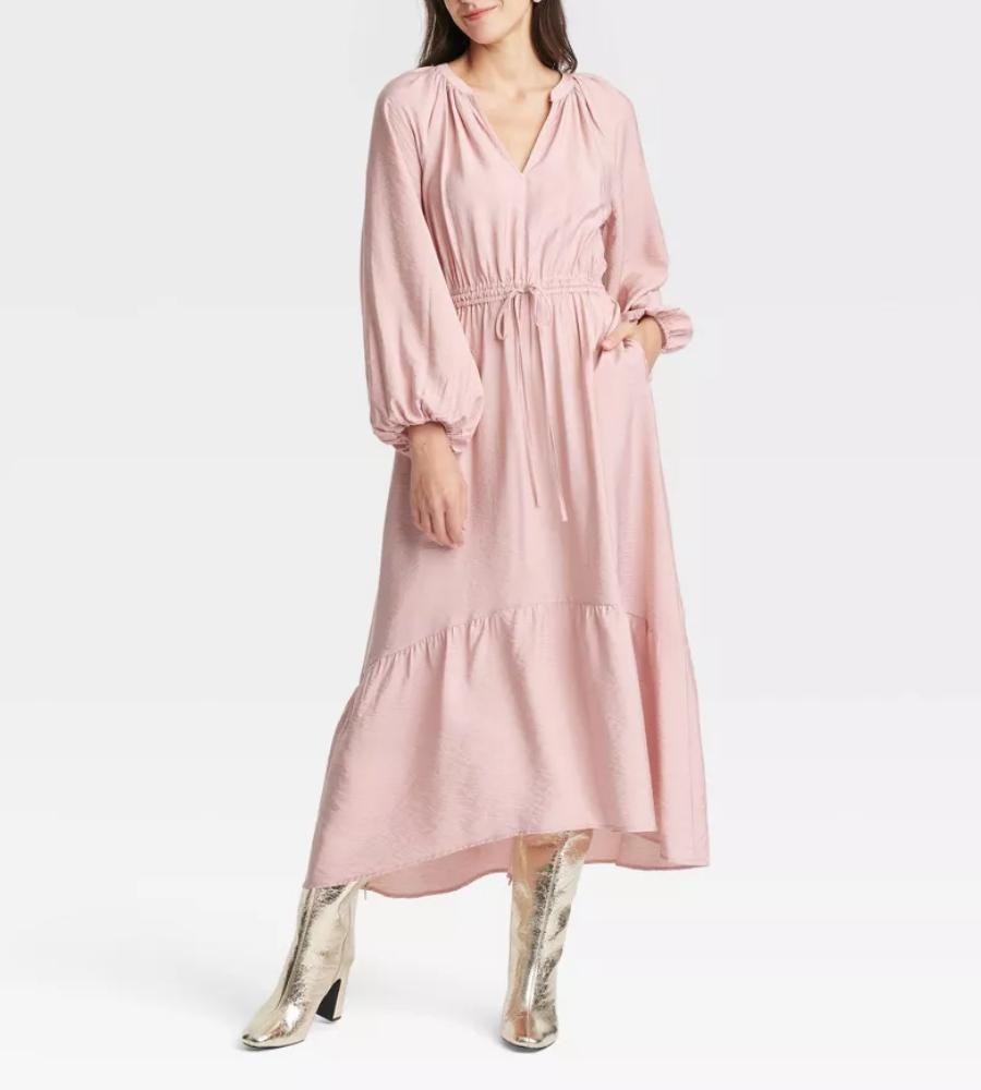 Popular Balloon Long Sleeve Tiered Midi Dress