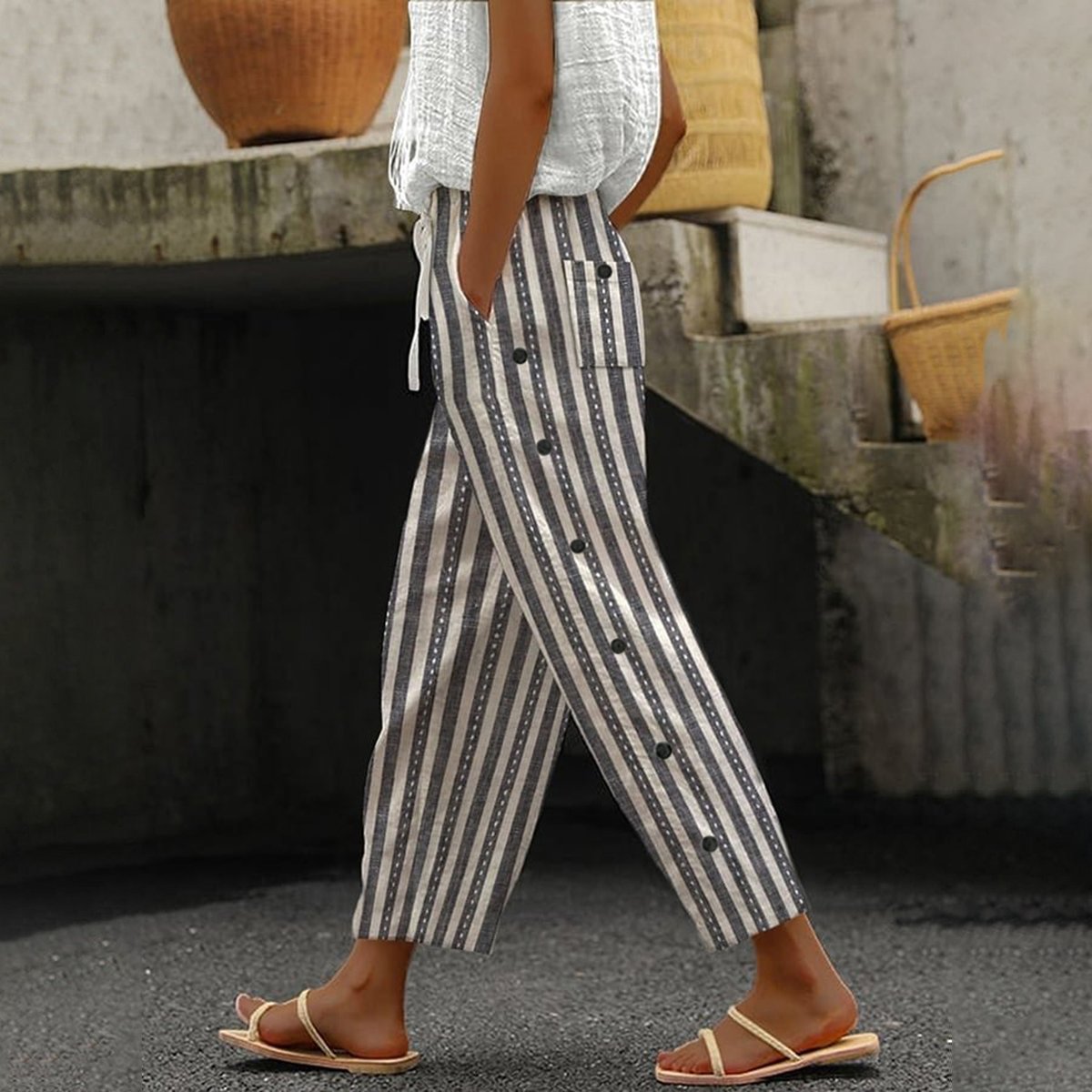 Comfy Striped Side Pocket Pants