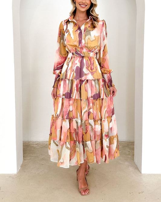 Chic Patchwork Long Sleeved Maxi Dress