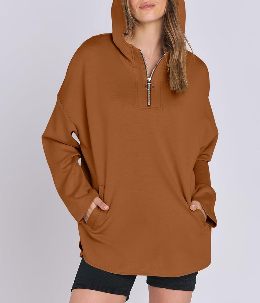 Trendy  Hoodie Quarter Zip Tunic Pullover