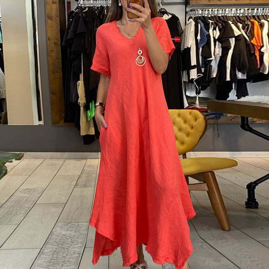 Orange Short Sleeve Plain Maxi Dress