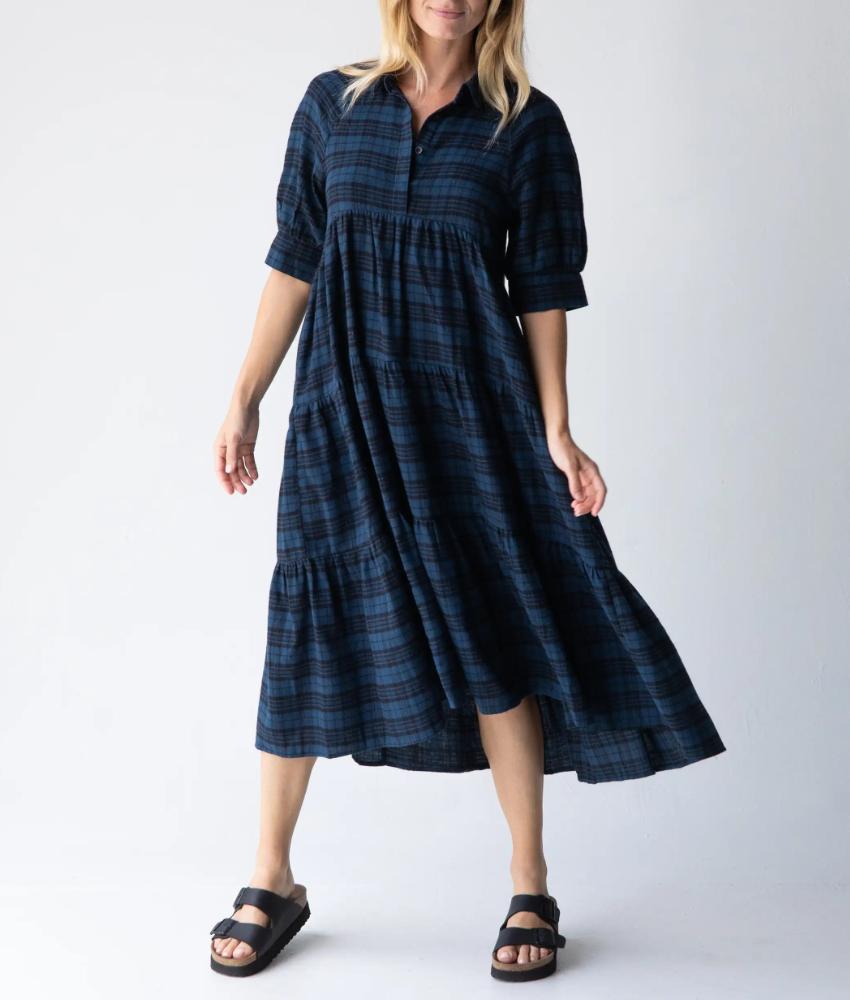 Stylish Collared Patchwork Plaid Maxi Dress