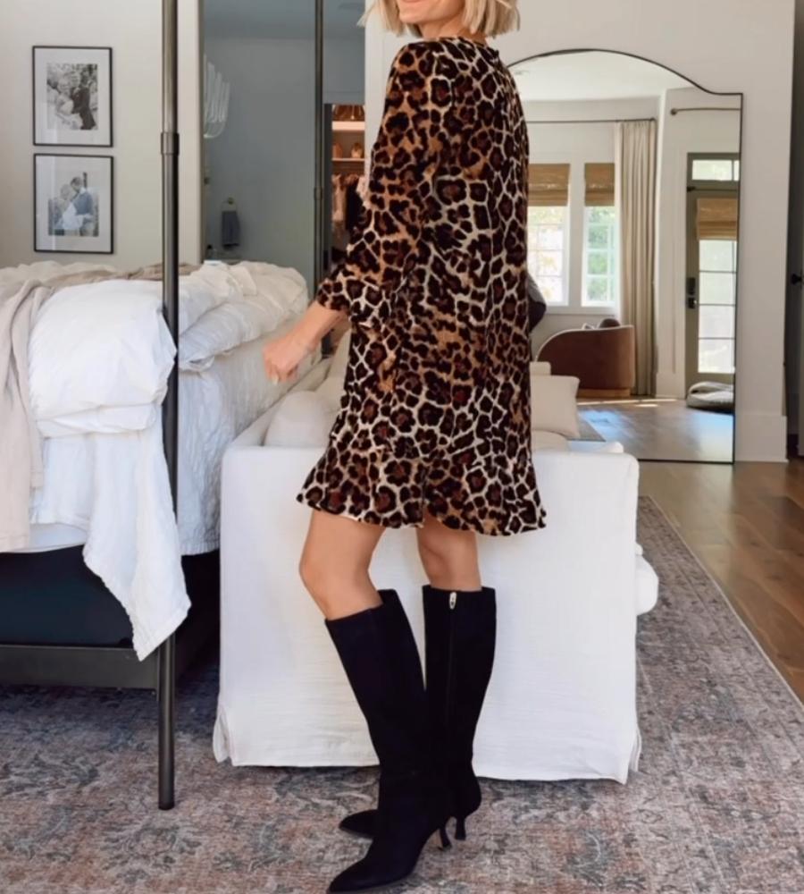 Stylish Leopard Print Flounce Mini Dress