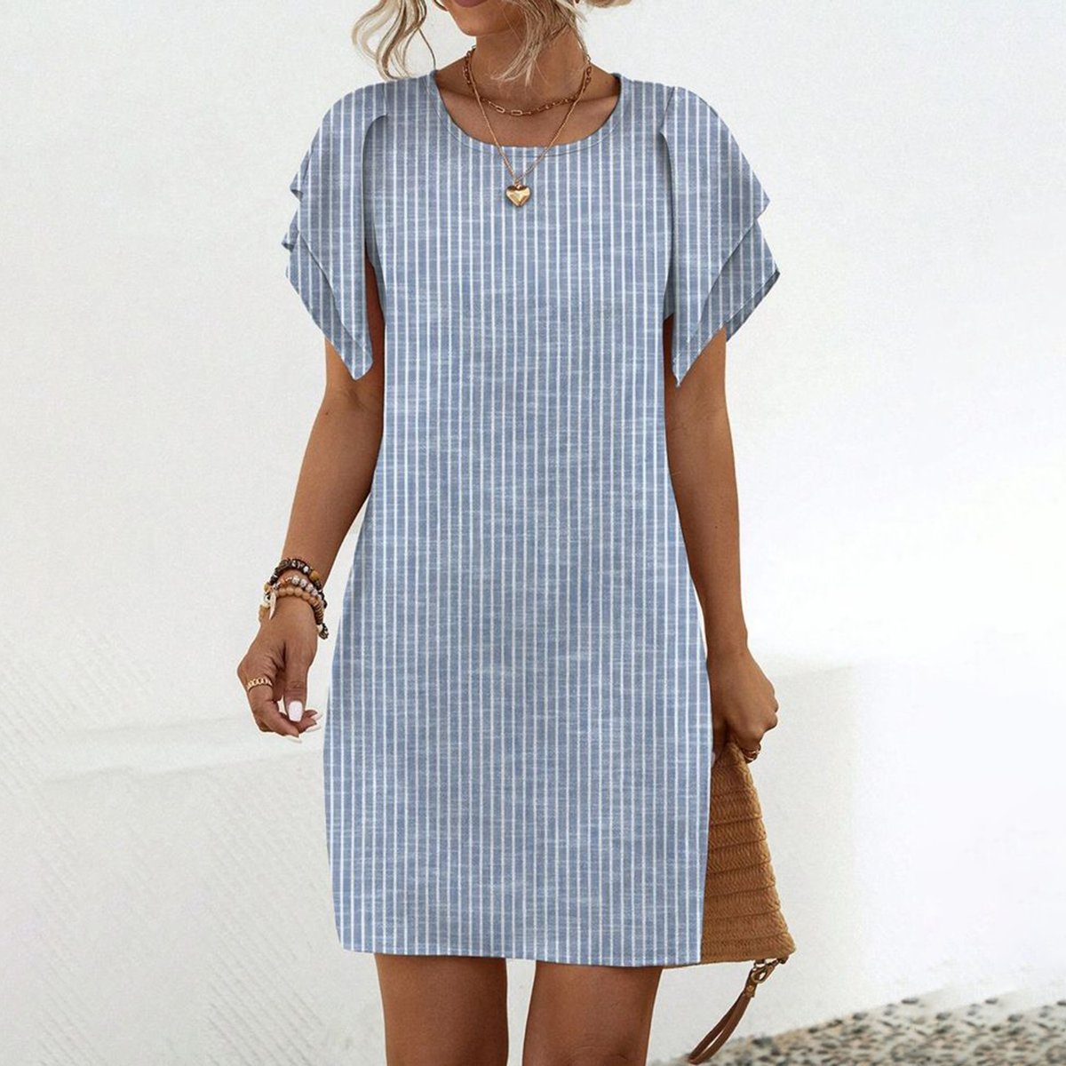 Chic Striped Print Short Sleeve Mini Dress